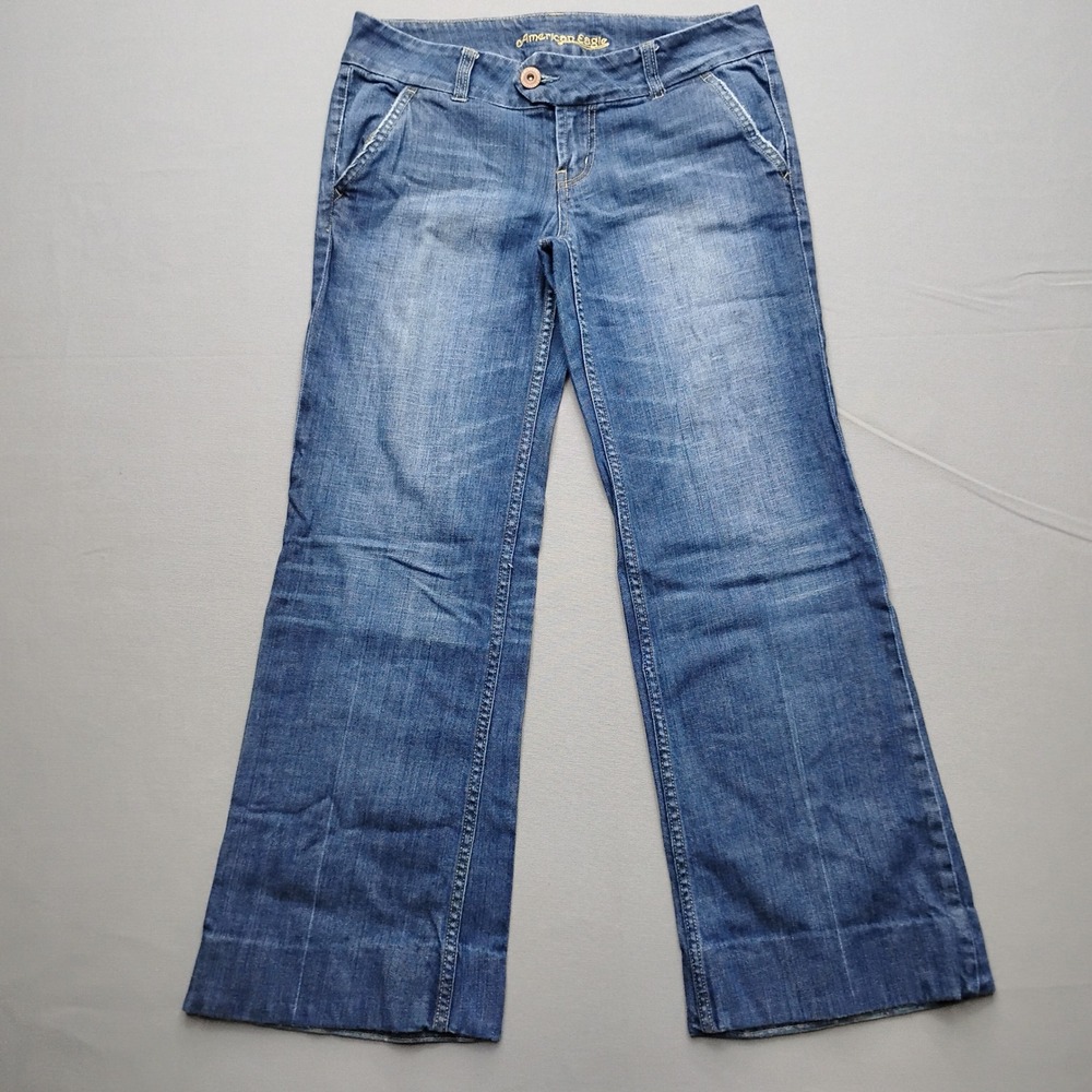 American Eagle Outfitters Womens Jeans Size 8 Blue Wide Leg Low Rise Hemmed